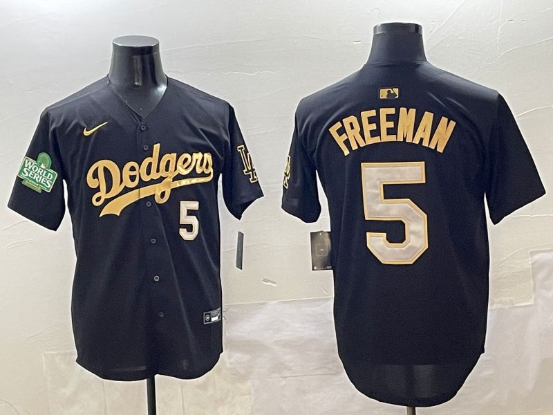 Men Los Angeles Dodgers 5 Freeman Black Gold Nike 2025 MLB Jersey style 4251